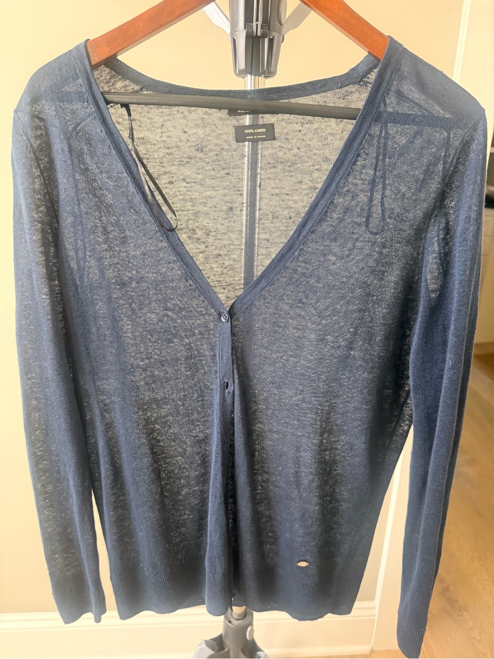 Massimo Dutti Sheer Navy V-Neck Button Cardigan